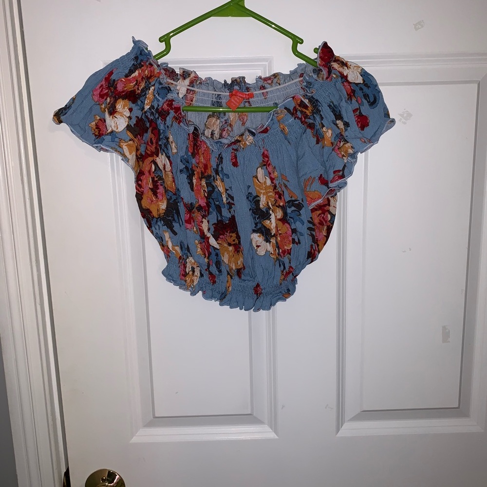 Blue with Floral Crop Top